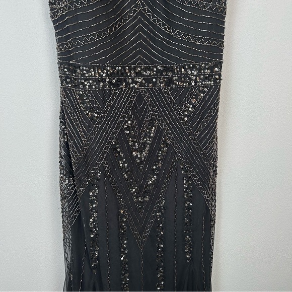 Marina Beaded Sequined Navy V-Neck Gown Dress 16 - Picture 7 of 16